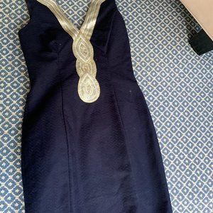Gold and Silver design on navy Dress